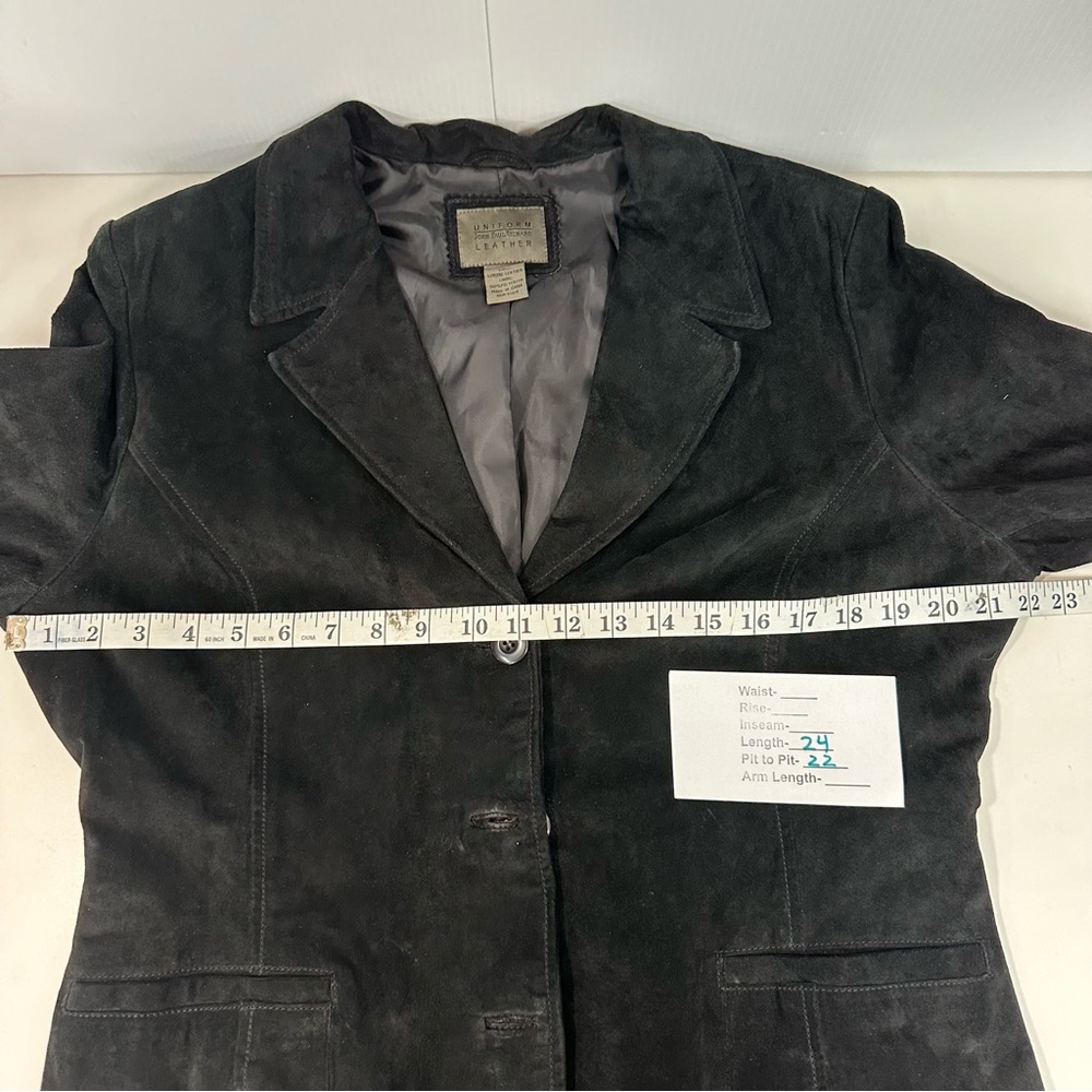 VINTAGE Uniform John Paul Richard Sz L Leather Lined Suede Black Blazer Jacket - Picture 7 of 10